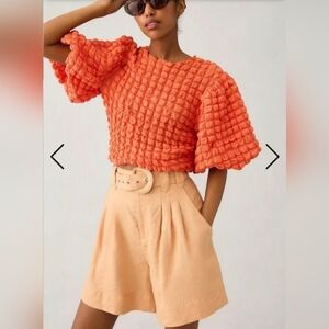 NWT Anthropologie  Eri & Ali Textured Puff-Sleeve Top, Orange, XL